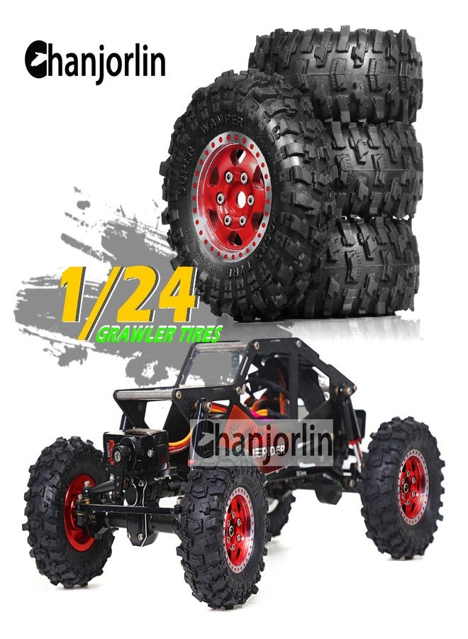 Chanjorlin 1.0 RC Tires and Beadlock Wheels Rims Offset -2.5mm 1/24 1/18 Super Soft Sticky Mud Slingers Tyres for 1:24 1:18 Rock Crawler Car Axial SCX24 FMS AX24 FCX18 FCX24 TRX4M 4Pcs (Red) - Image 5